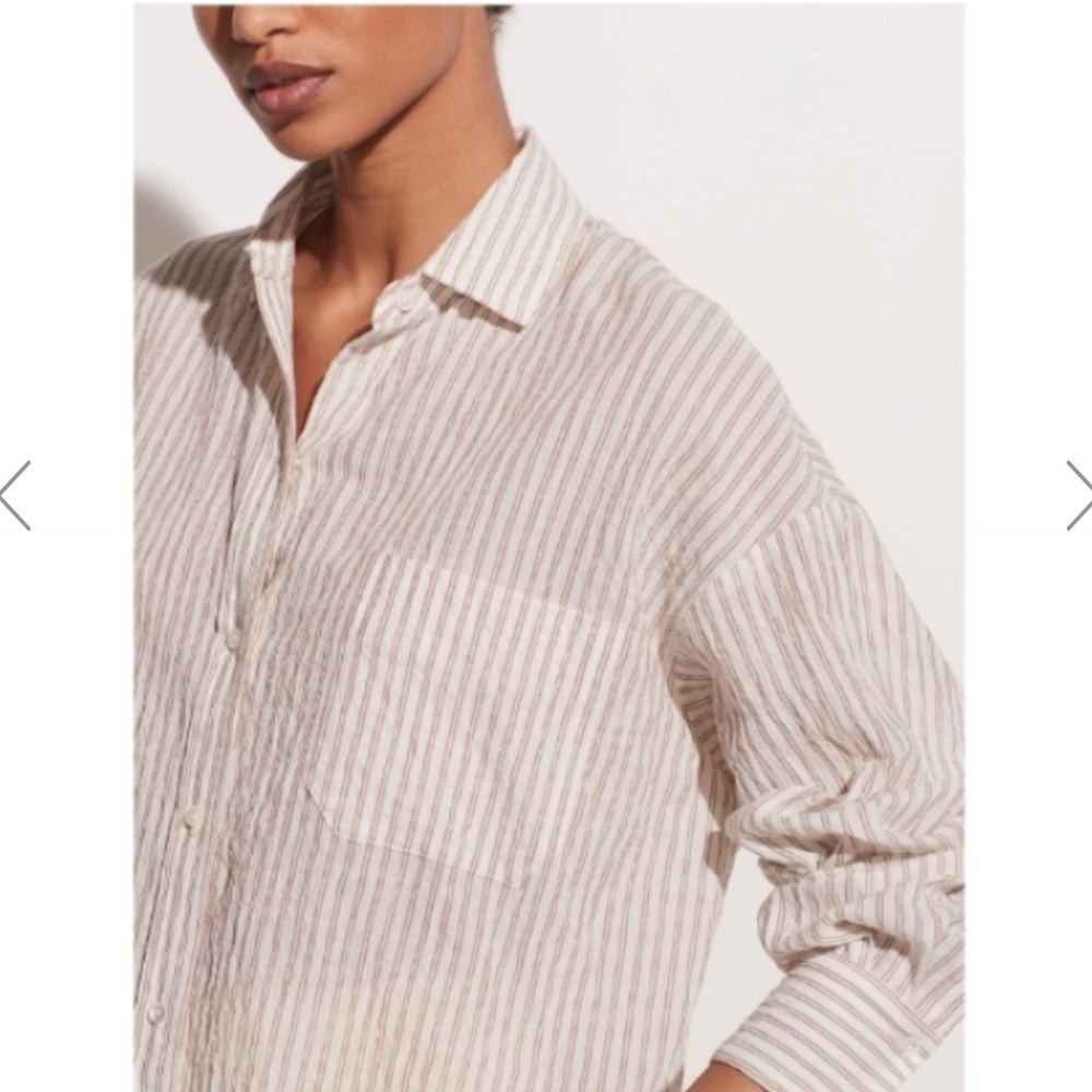 Vince Striped Button Down Shirt with Slit Back
